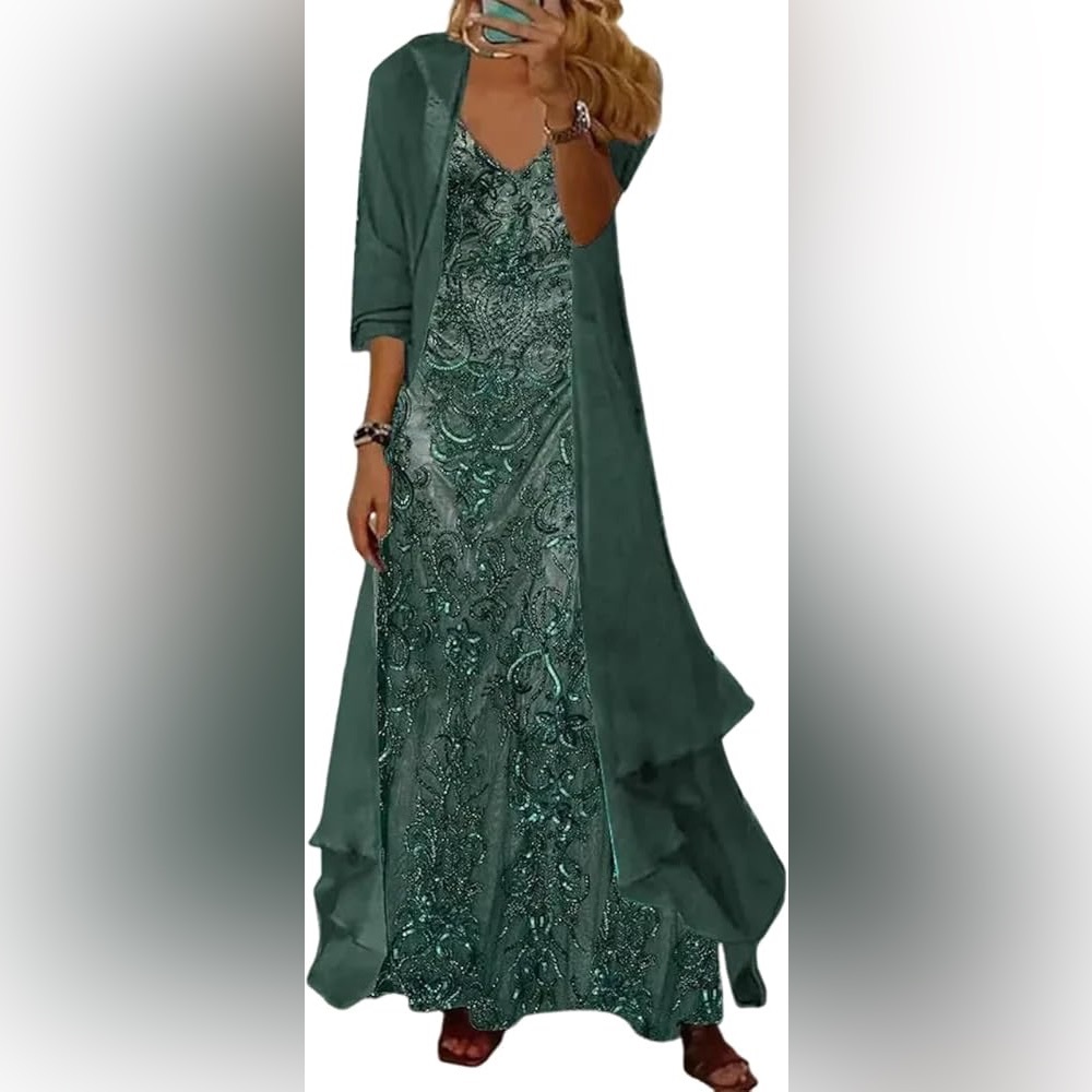 NWT Made With Love Floral Maxi Dress with Long Sheer Jacket Size Medium - Picture 15 of 15